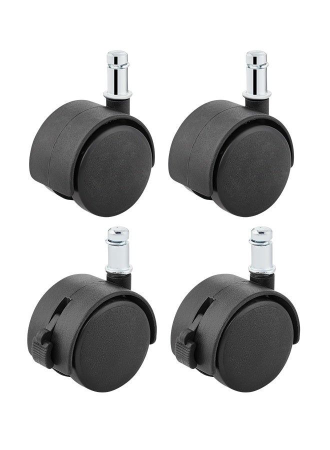 BMB tools 2inch 2-Piece Black Swivel & 2-Piece Swivel with Brake Splint Casters with 10x35mm Insert Rod - 25kg Capacity (100kg Total) Non-Marking Nylon Wheels for Office Chairs, Cabinets, Storage, Racks - Image 2